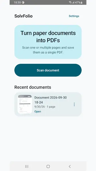 SolvFolio home screen